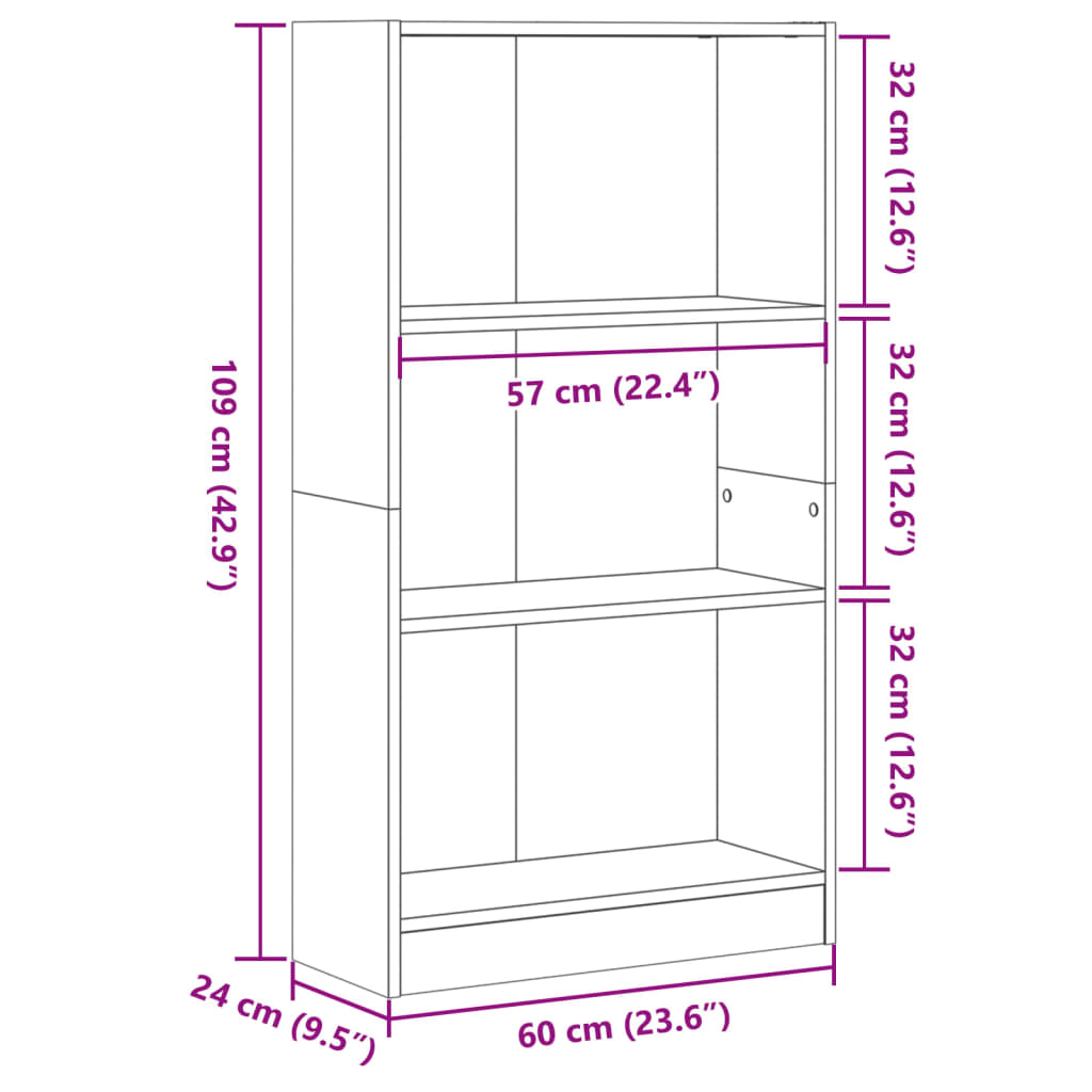 Bookshelf White 60x24x109 cm Wood Material