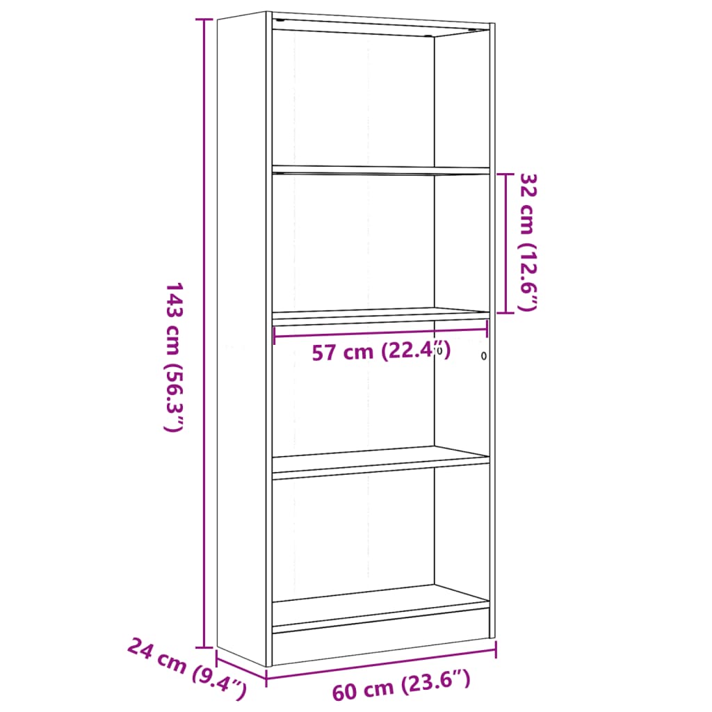 Bookshelf White 60x24x143 cm Wood Material