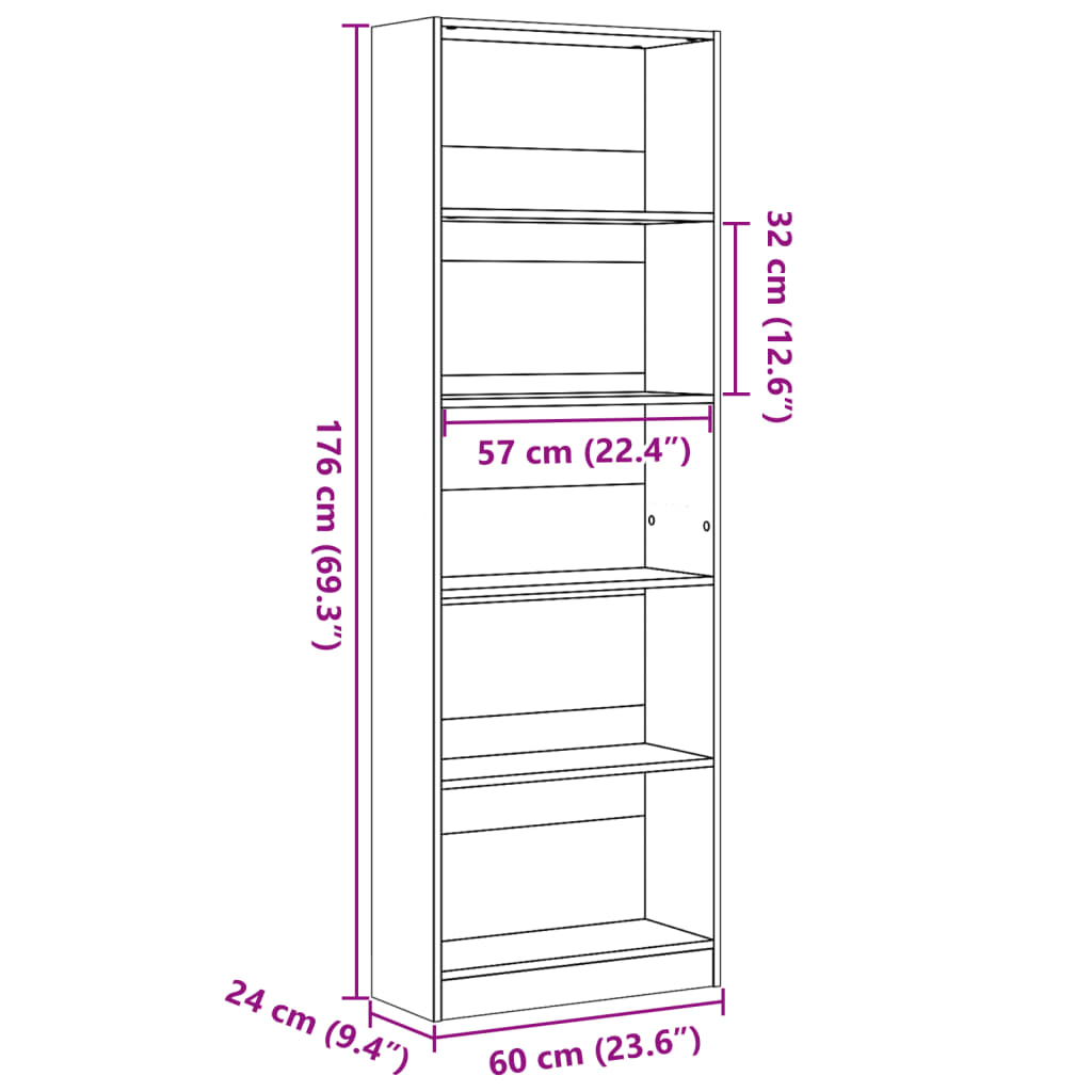 Bookshelf White 60x24x176 cm Wood Material