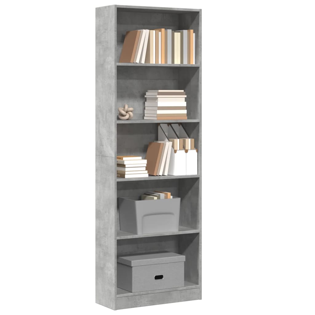 Bookshelf Concrete Grey 60x24x176 cm Wood Material