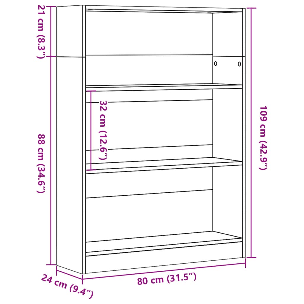 Bookshelf Brown Oak Look 80x24x109 cm Wood Material