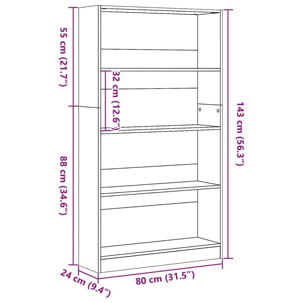 Bookshelf Black 80x24x143 cm Wood Material