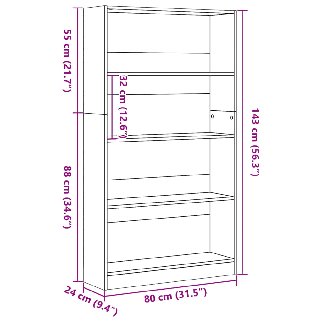 Bookshelf Sonoma Oak 80x24x143 cm Wood Material