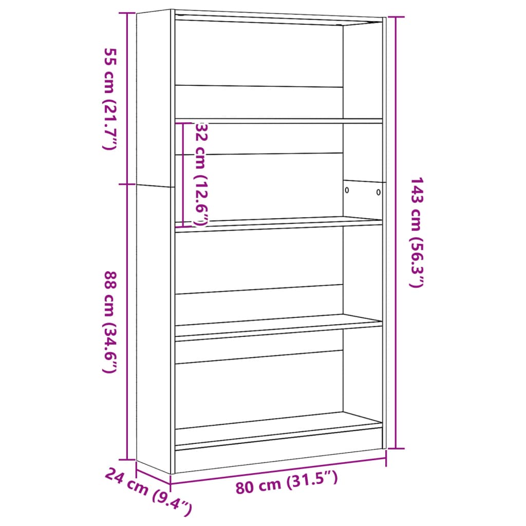 Bookshelf Smoked Oak 80x24x143 cm Wood Material