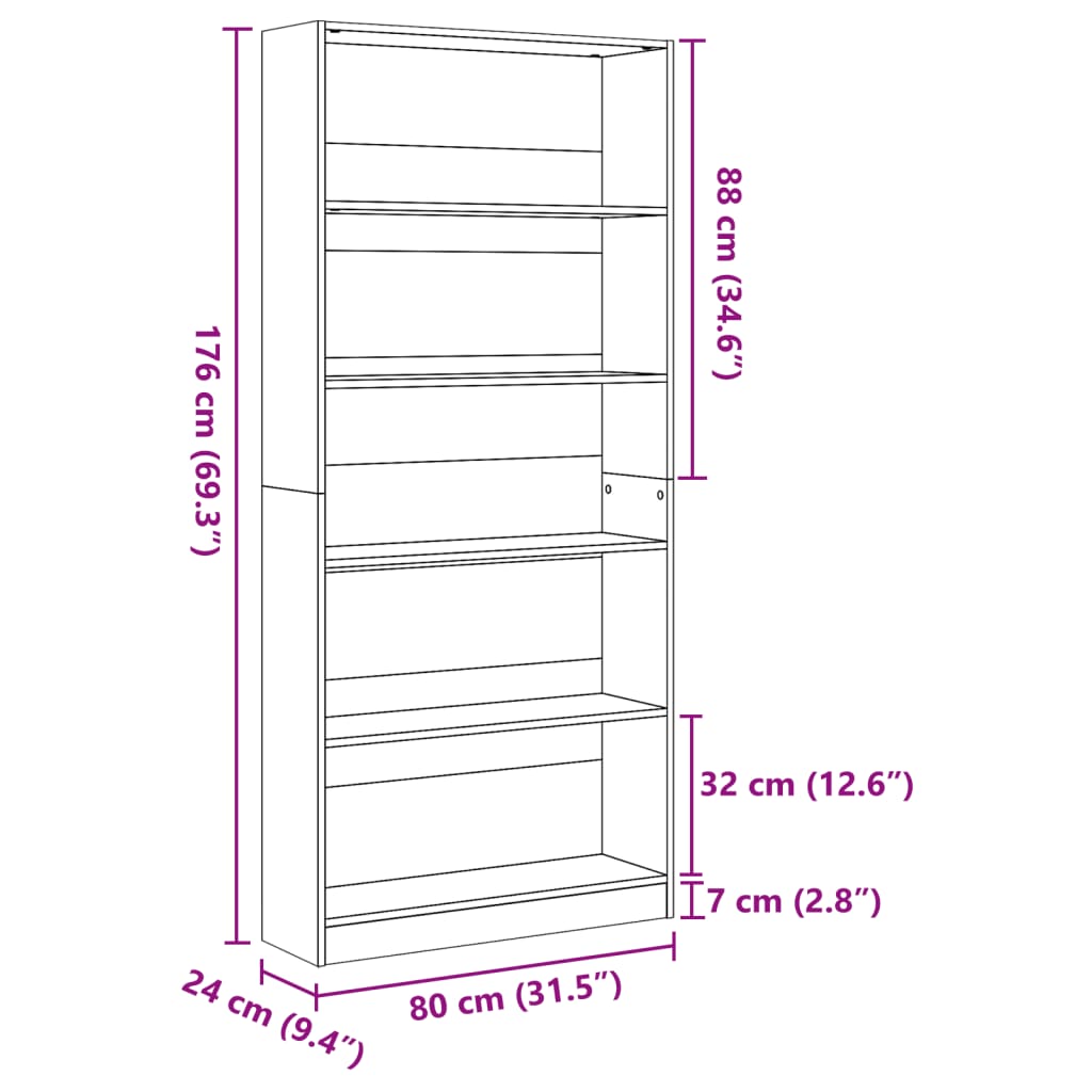 Bookshelf White 80x24x176 cm Wood Material