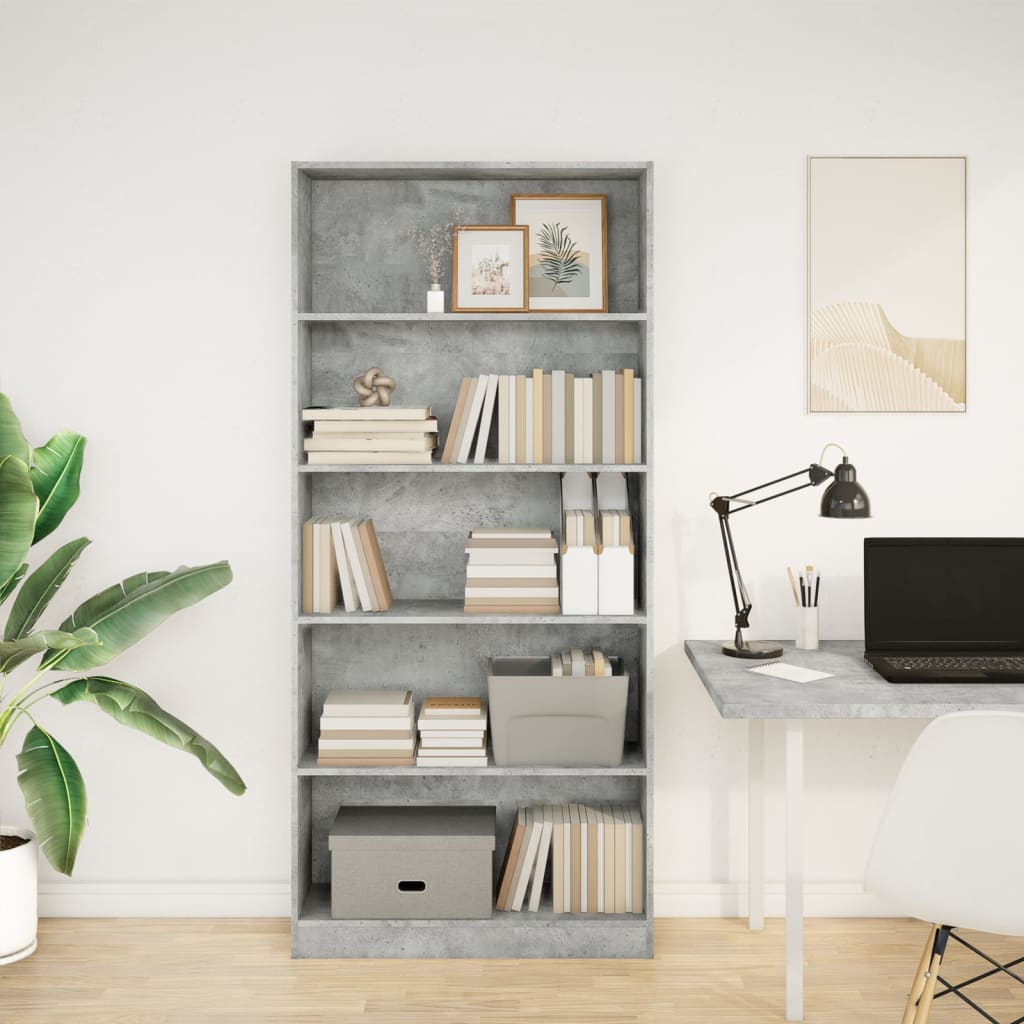 Bookshelf Concrete Grey 80x24x176 cm Wood Material