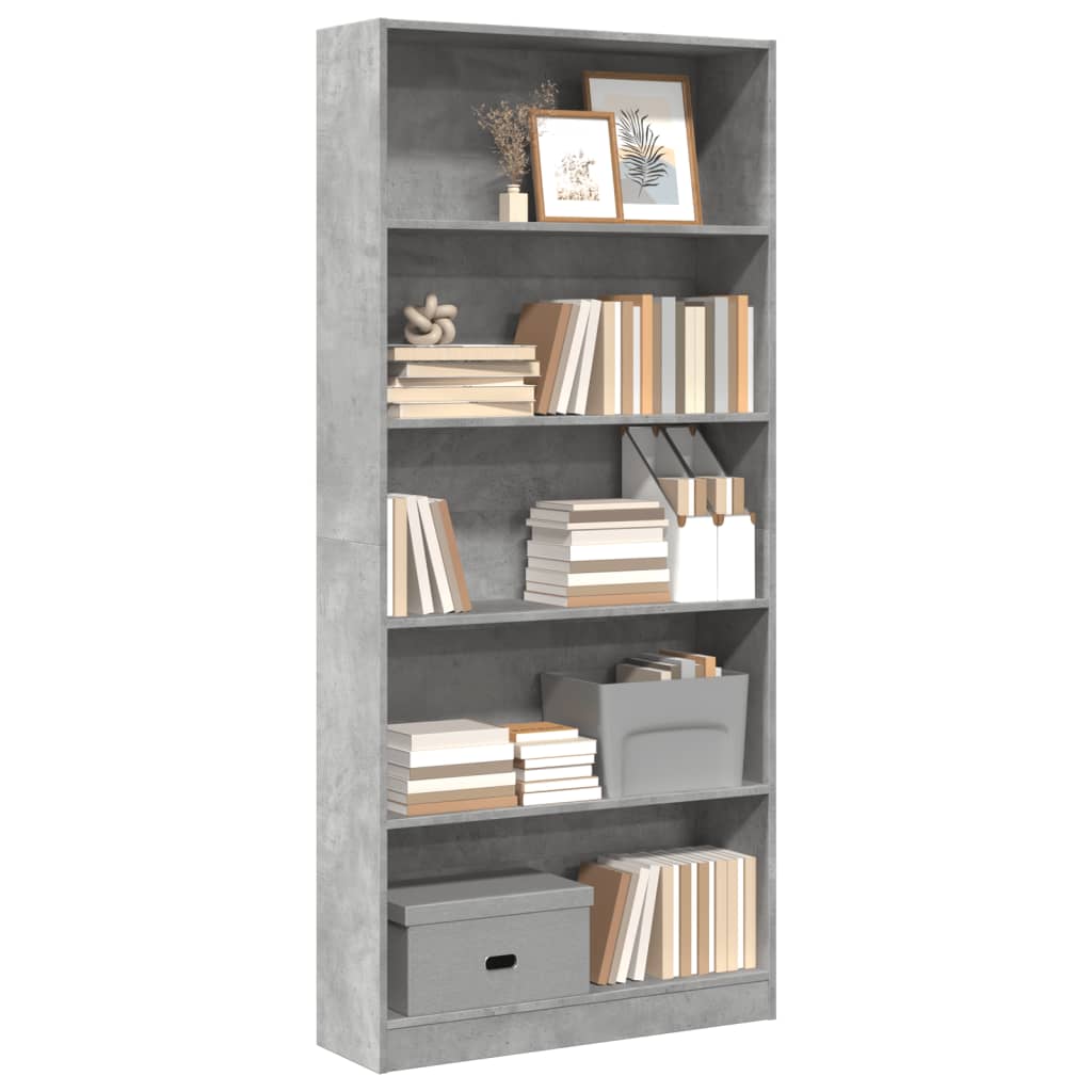 Bookshelf Concrete Grey 80x24x176 cm Wood Material