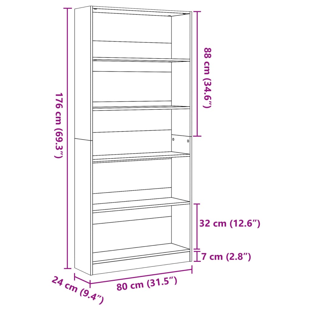 Bookshelf Artisan Oak 80x24x176 cm Wood Material