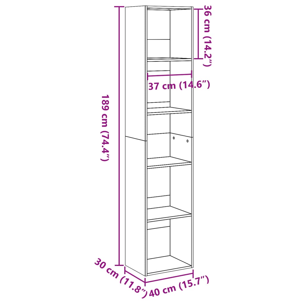 Bookcase White 40x30x189 cm Wood Material