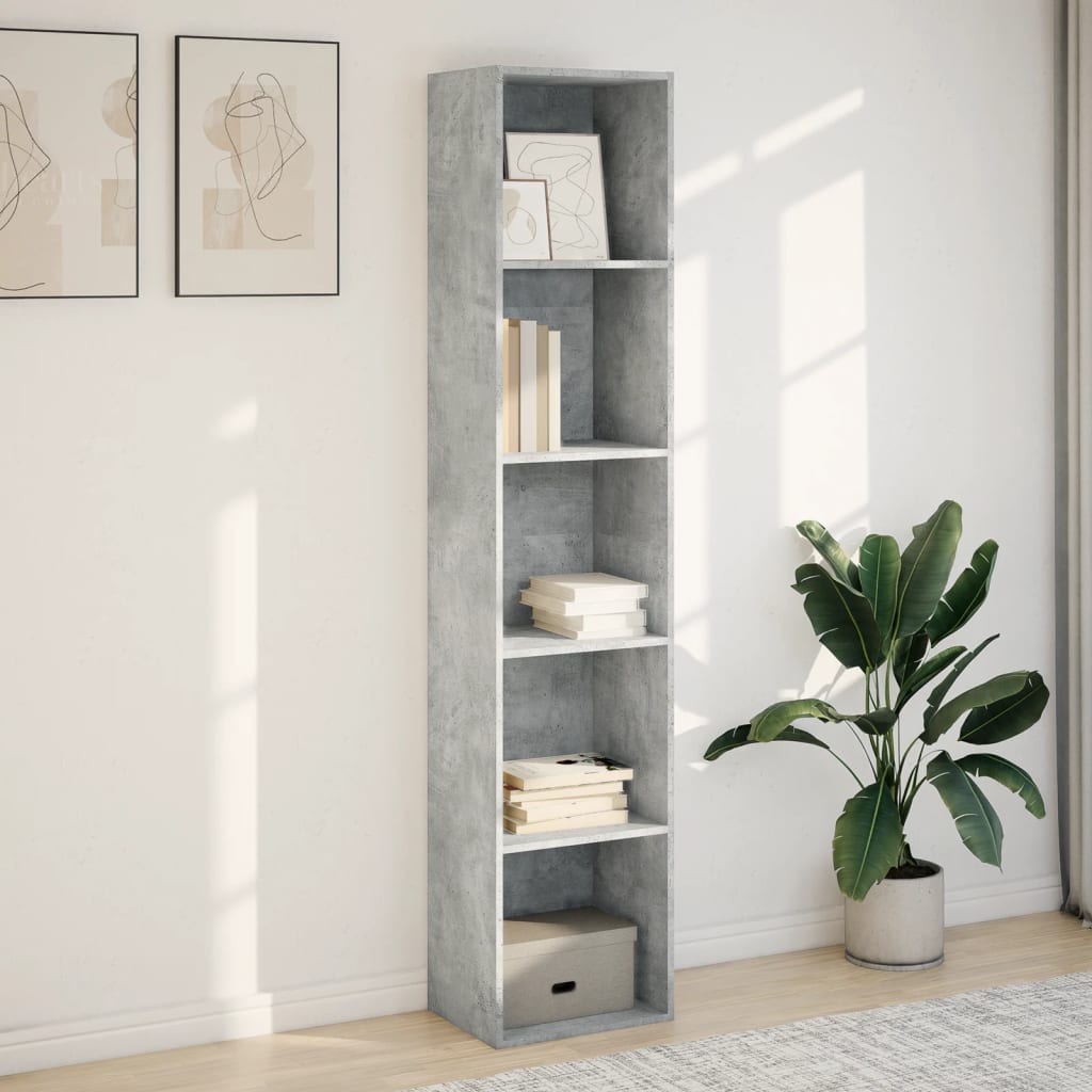 Bookshelf Concrete Grey 40x30x189 cm Wood Material