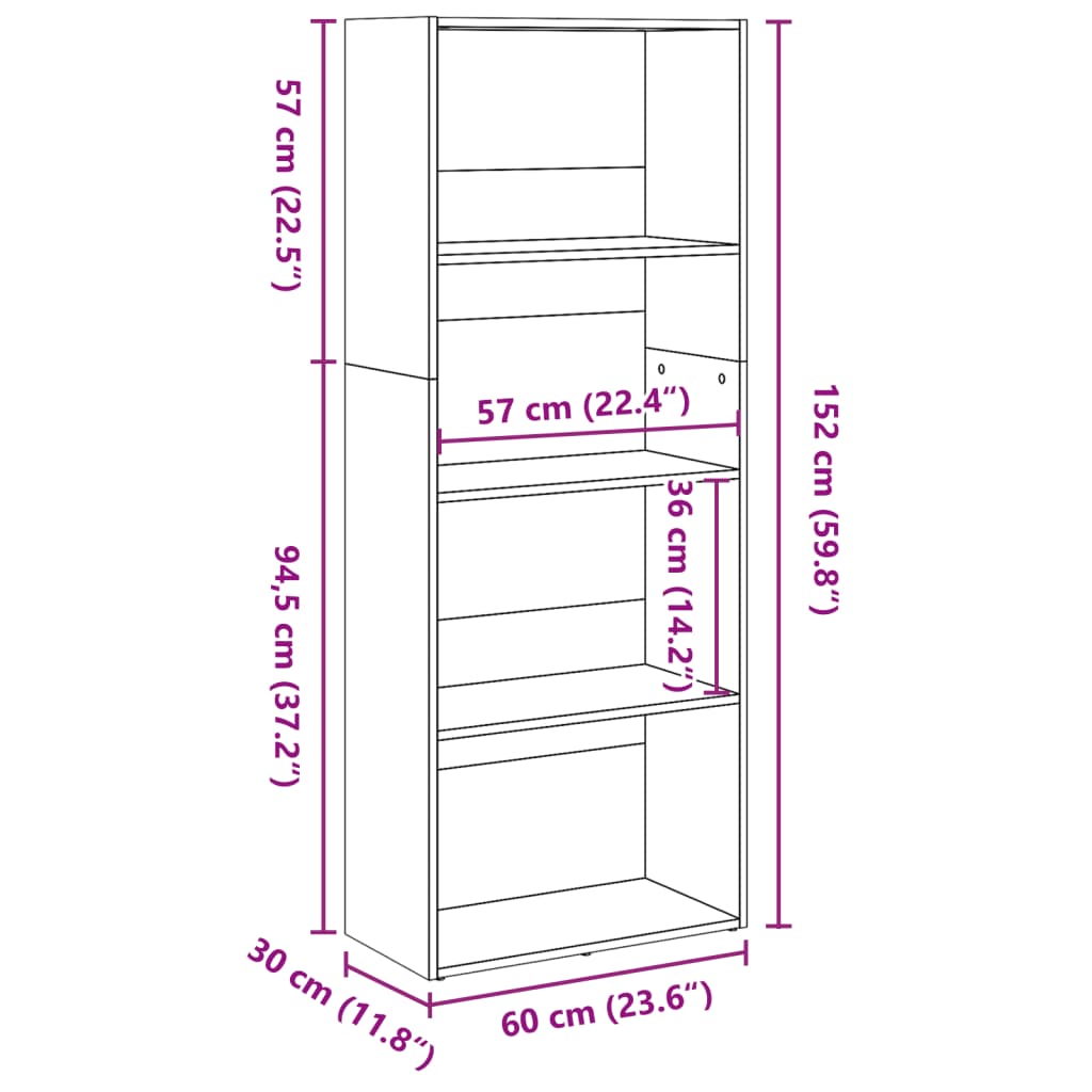 Bücherregal Schwarz 60x30x152 cm Holzwerkstoff