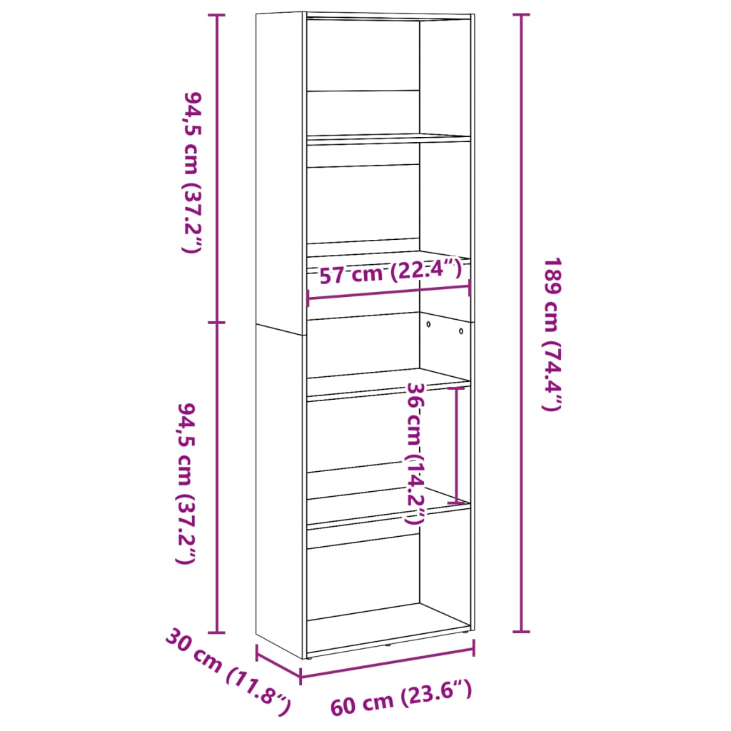 Bookshelf Black 60x30x189 cm Wood Material