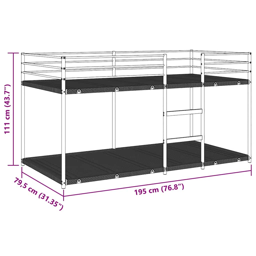 Bunk Bed without Mattress Black 75x190 cm Steel