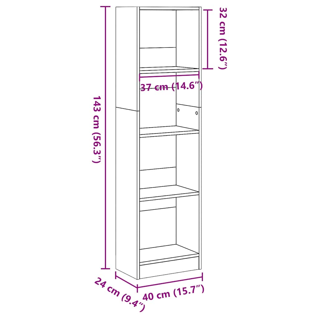 Bücherregal Hochglanz-Weiß 40x24x143 cm Holzwerkstoff