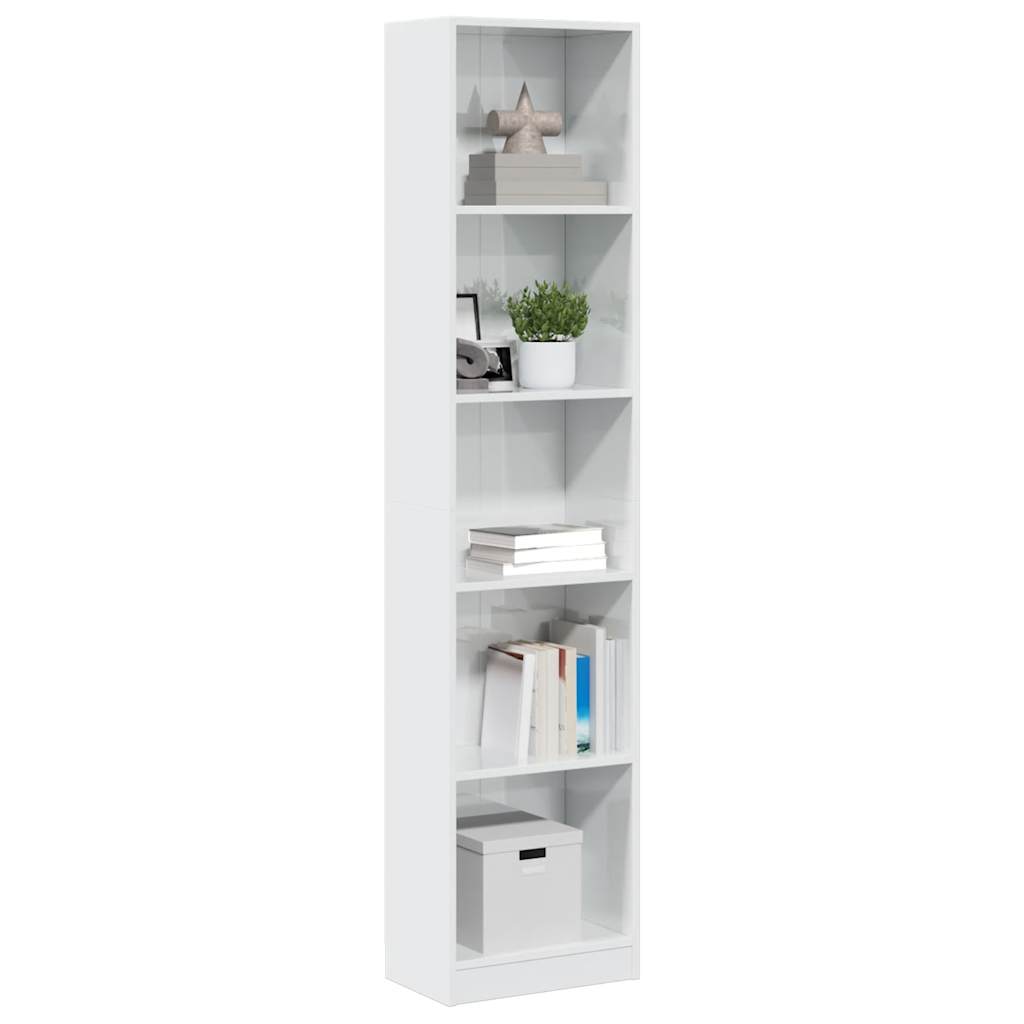 Bookcase High Gloss White 40x24x176 cm Wood Material