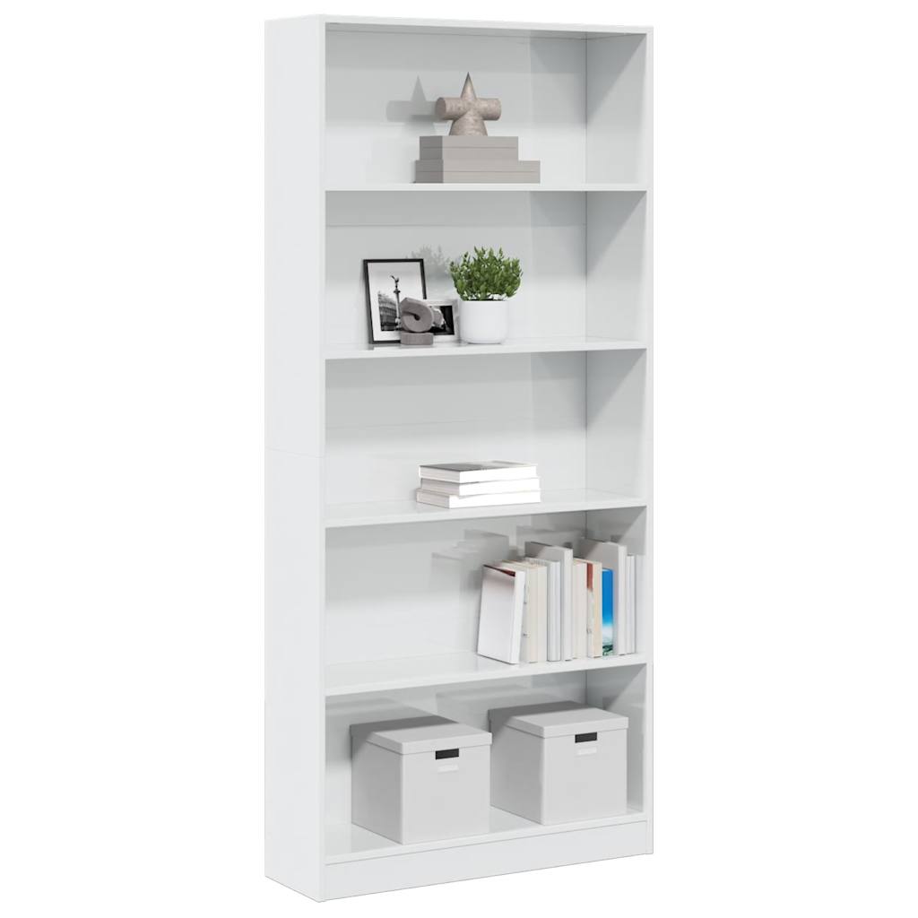 Bookcase High Gloss White 80x24x176 cm Wood Material