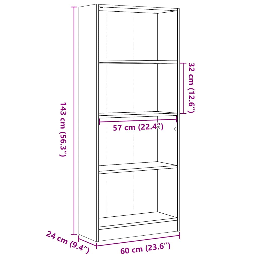 Bücherregal Hochglanz-Weiß 60x24x143 cm Holzwerkstoff