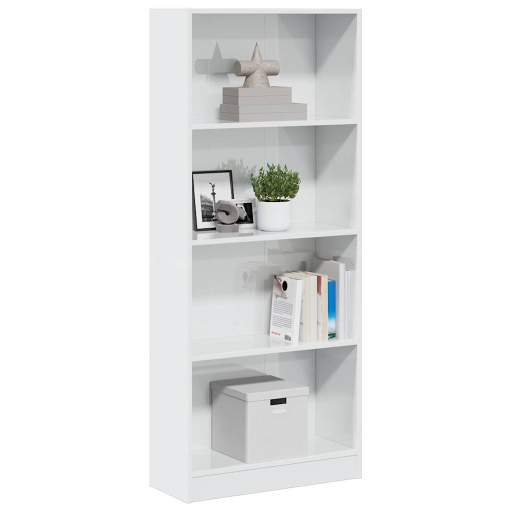 Bookcase High Gloss White 60x24x143 cm Wood Material