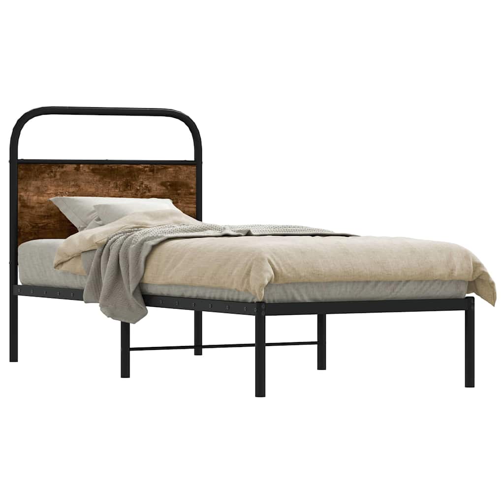 Bed frame without mattress 75x190 cm smoked oak wood material