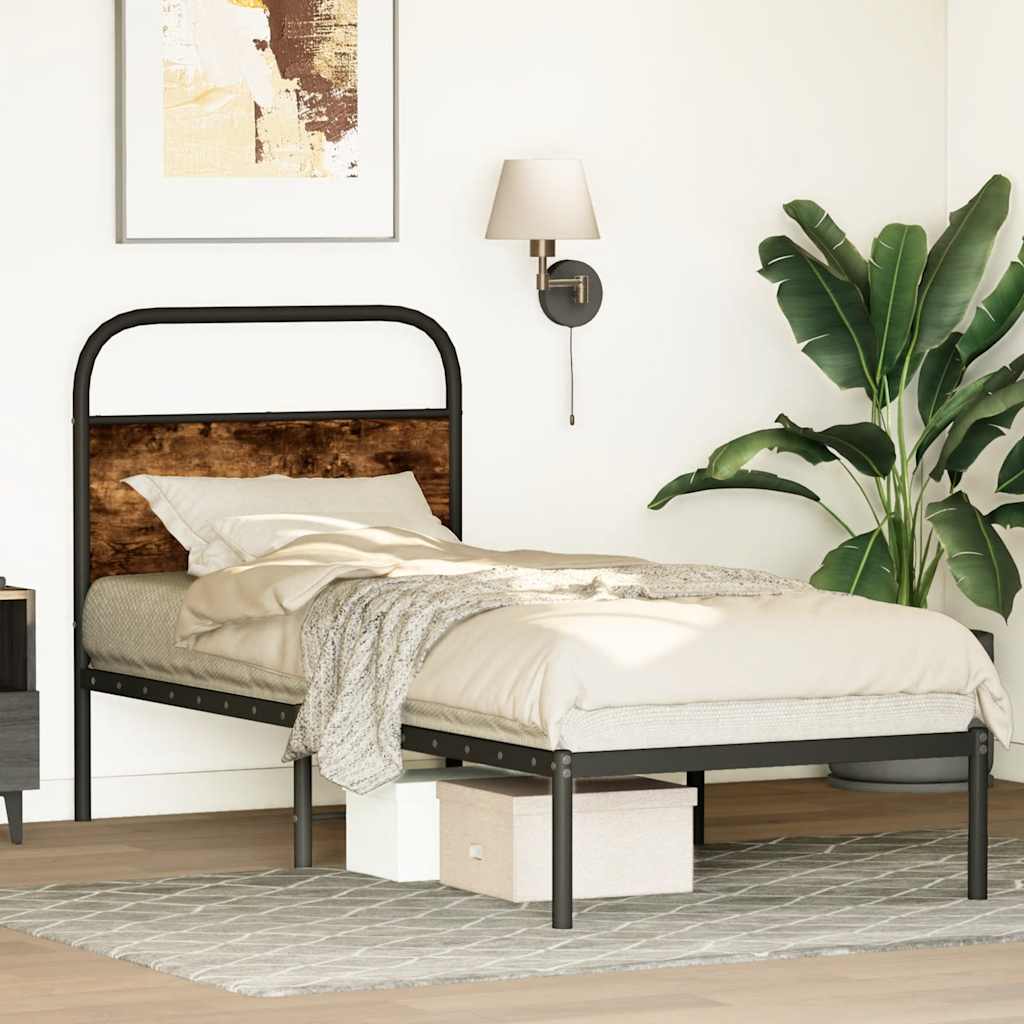 Bed frame without mattress 80x200 cm smoked oak wood material