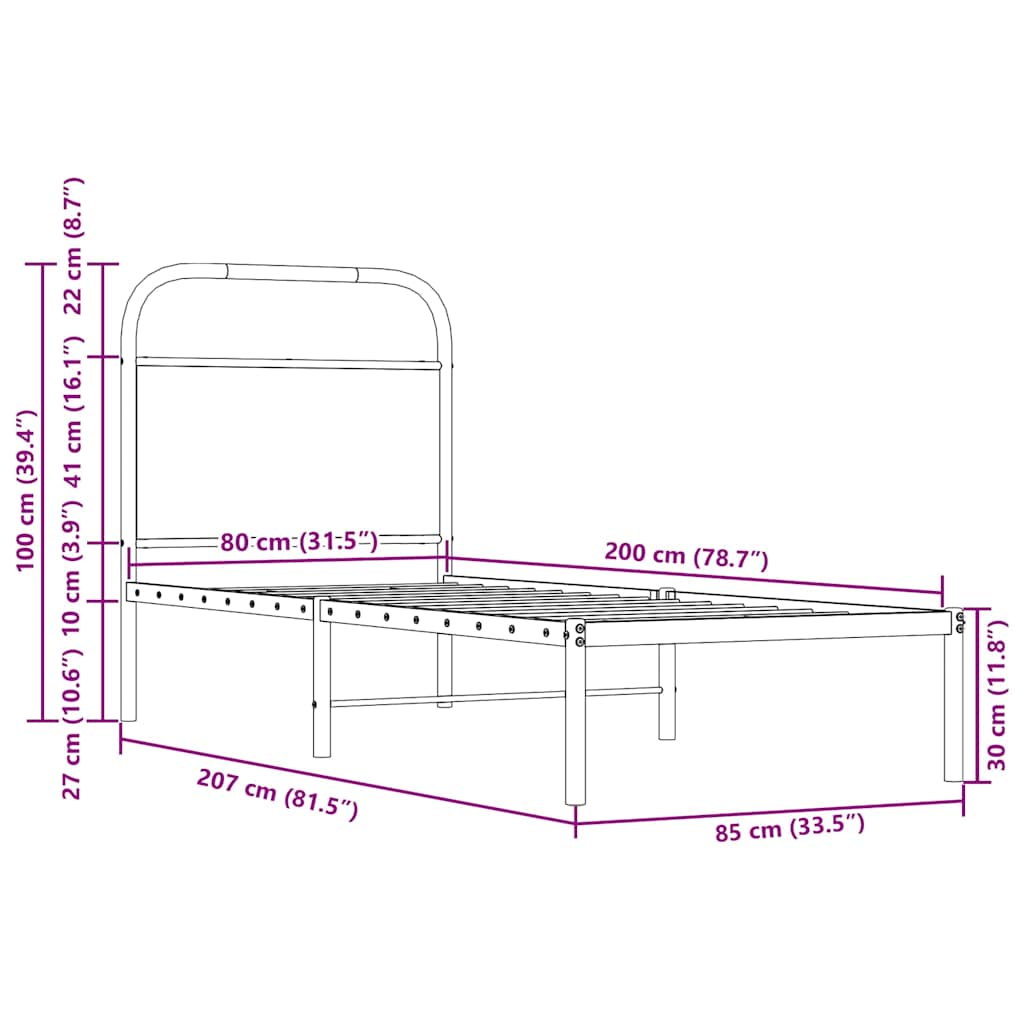 Bed frame without mattress 80x200 cm smoked oak wood material