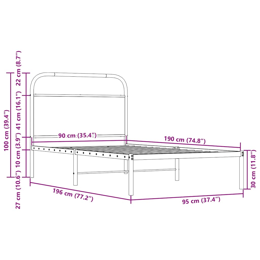 Bettgestell ohne Matratze 90x190 cm Räuchereiche Holzwerkstoff