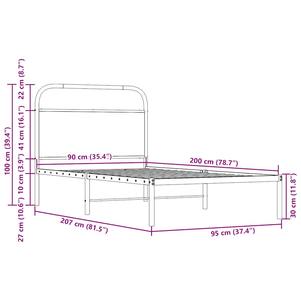 Bettgestell ohne Matratze 90x200 cm Räuchereiche Holzwerkstoff