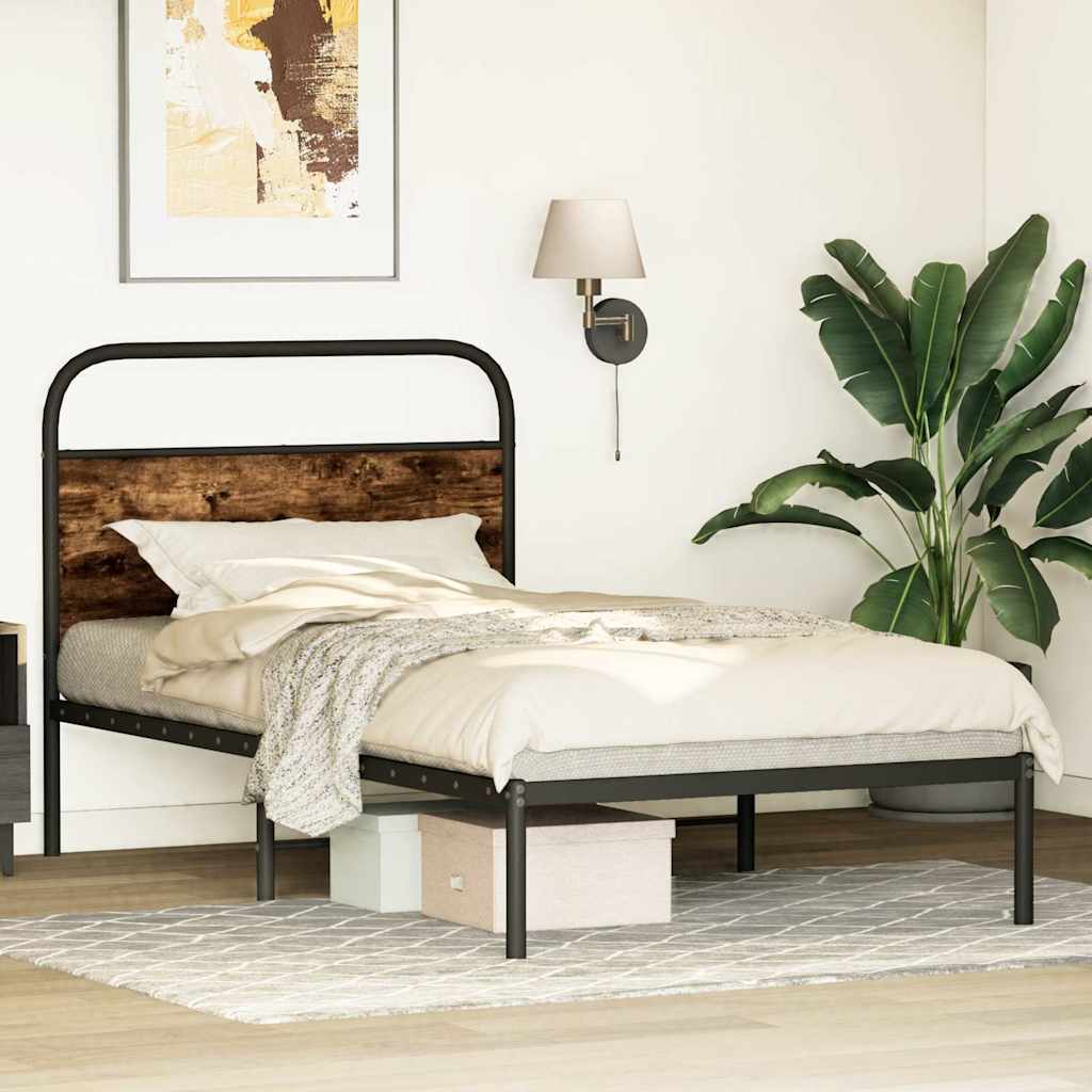 Bed frame without mattress 100x200 cm smoked oak wood material