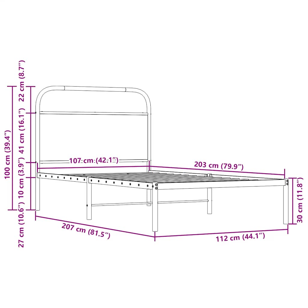 Bed frame without mattress 107x203 cm smoked oak wood material