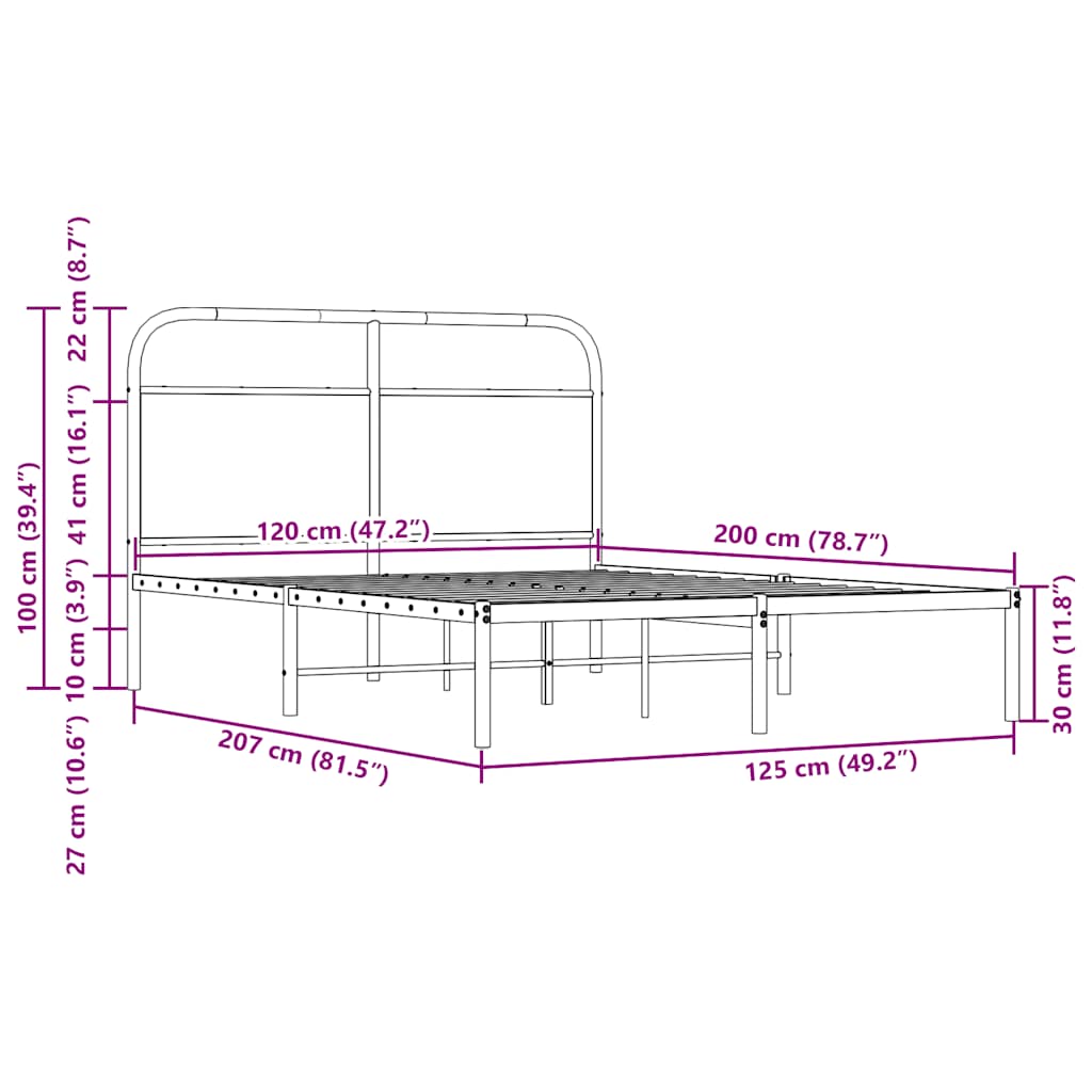 Bettgestell ohne Matratze 120x200 cm Räuchereiche Holzwerkstoff