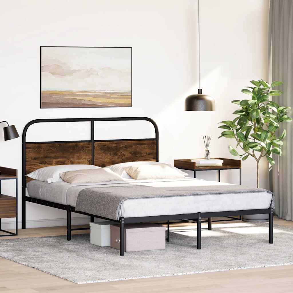 Bed frame without mattress 135x190 cm smoked oak wood material