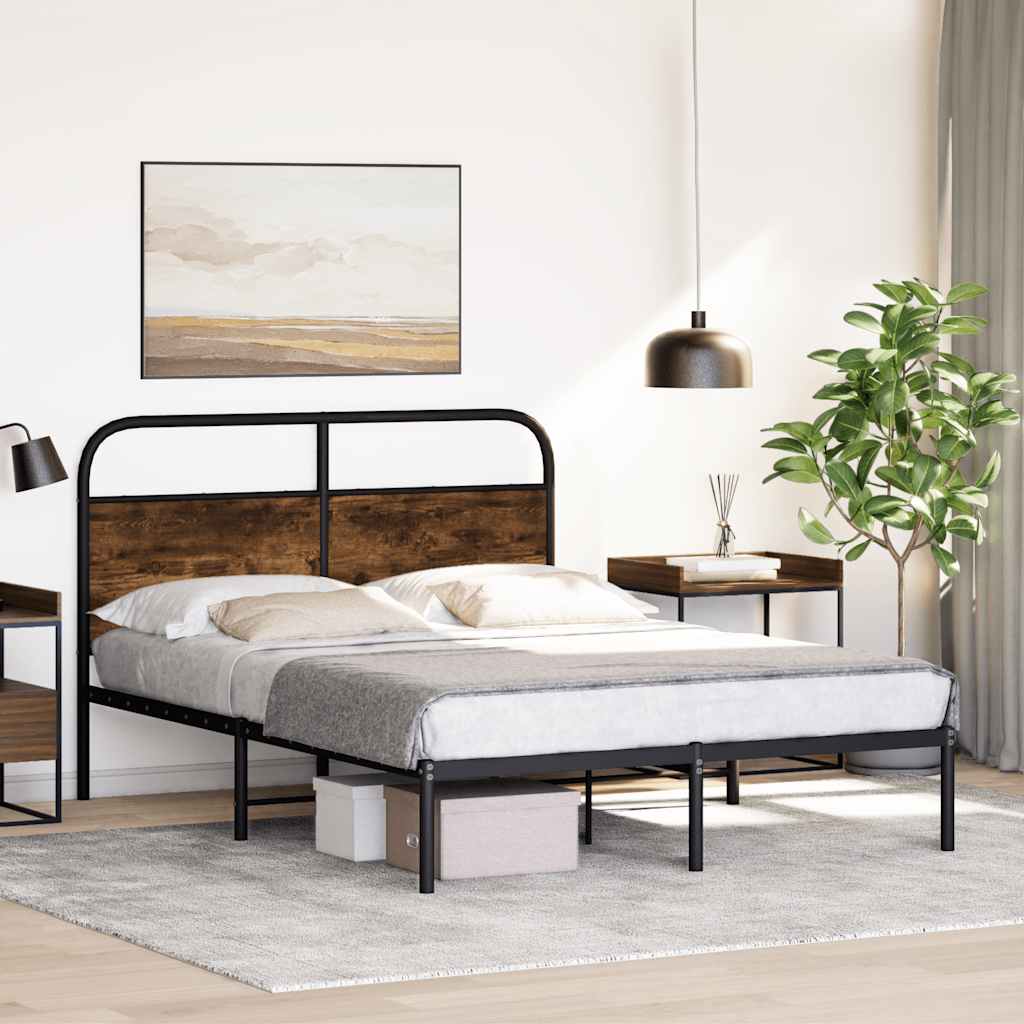 Bed frame without mattress 140x200 cm smoked oak wood material