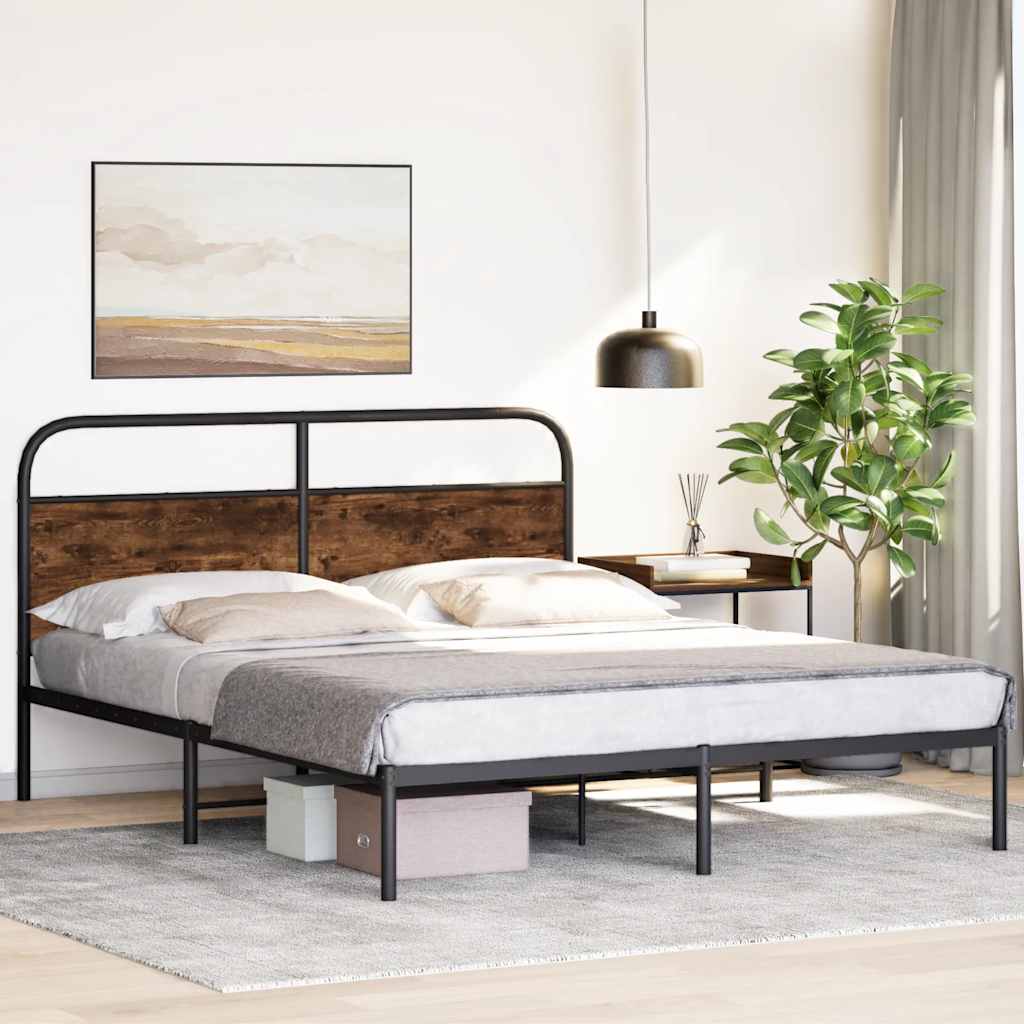 Bed frame without mattress 150x200 cm smoked oak wood material