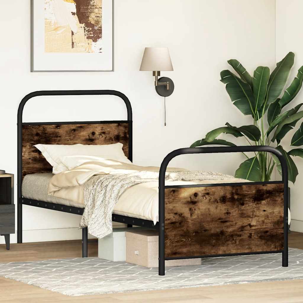 Bed frame without mattress 75x190 cm smoked oak wood material