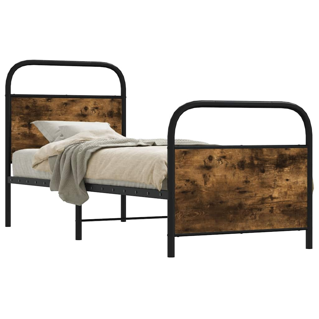 Bed frame without mattress 75x190 cm smoked oak wood material