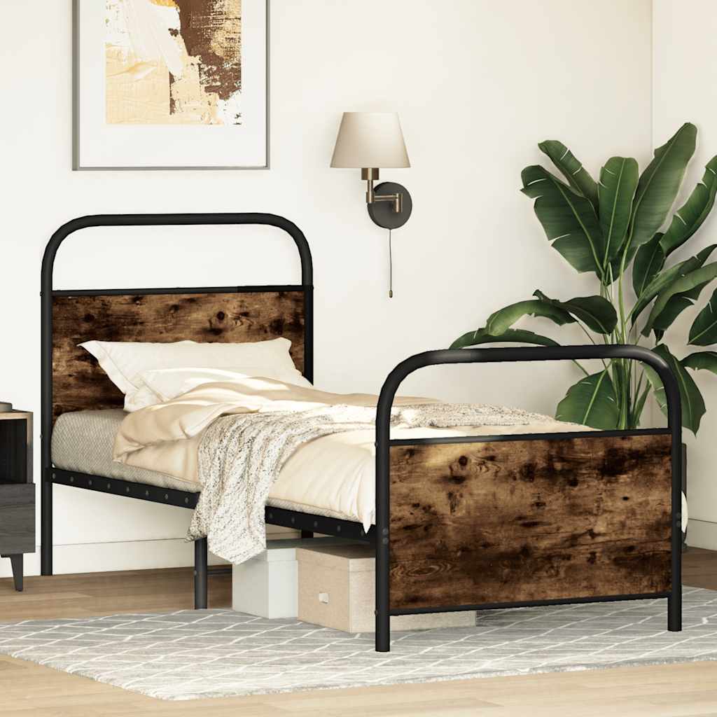 Bed frame without mattress 80x200 cm smoked oak wood material