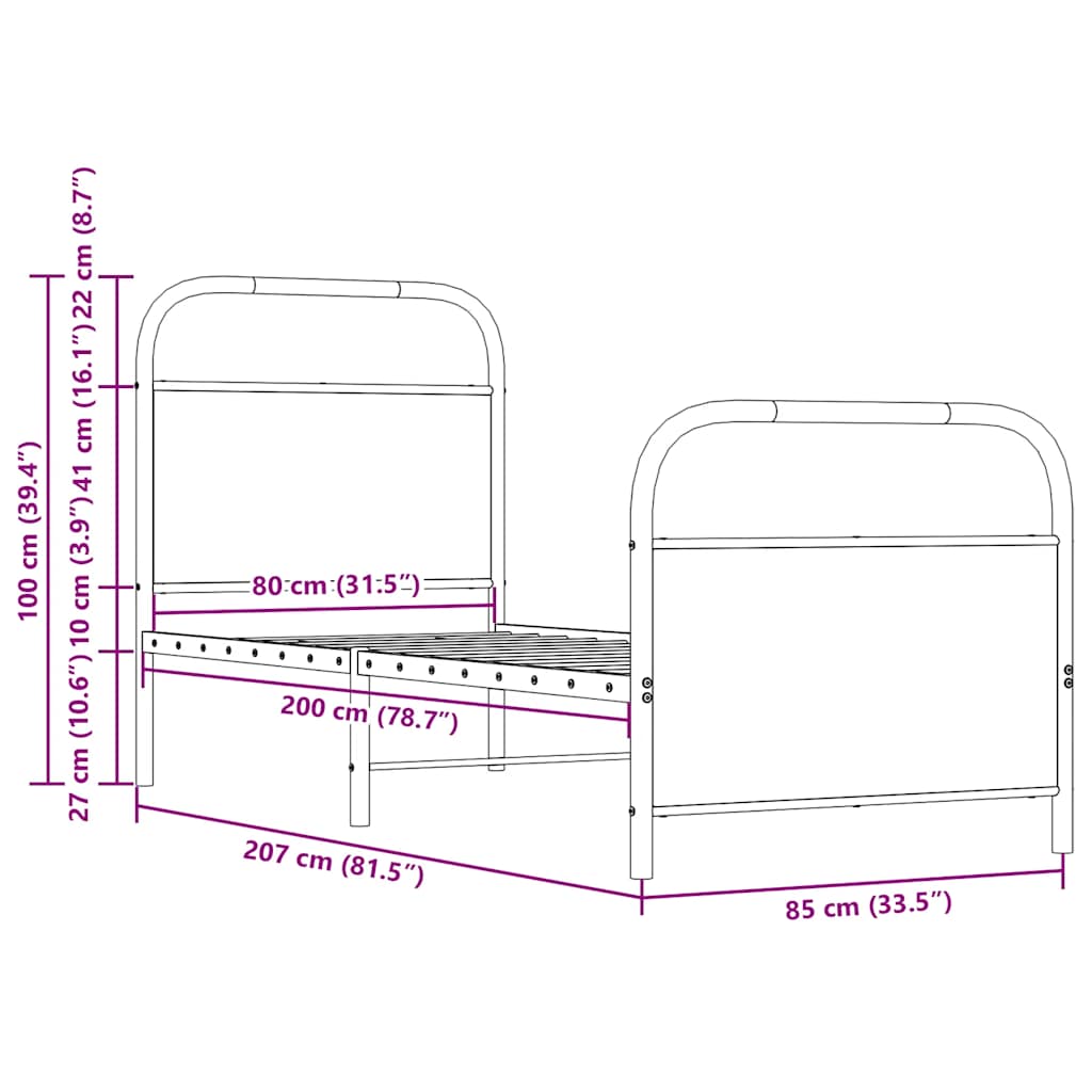 Bed frame without mattress 80x200 cm smoked oak wood material