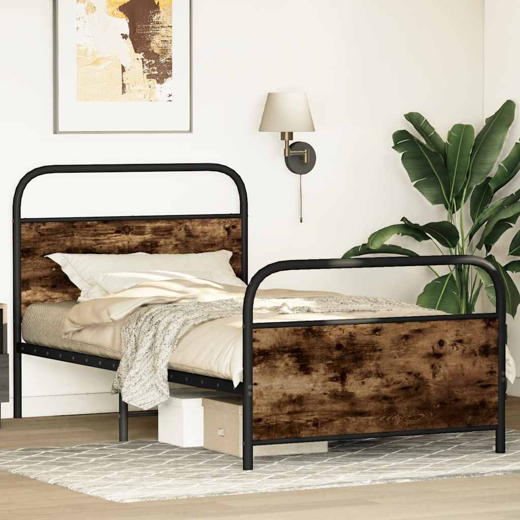 Bed frame without mattress 90x190 cm smoked oak wood material