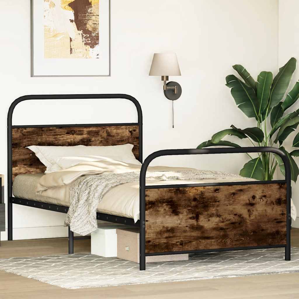 Bed frame without mattress 100x200 cm smoked oak wood material