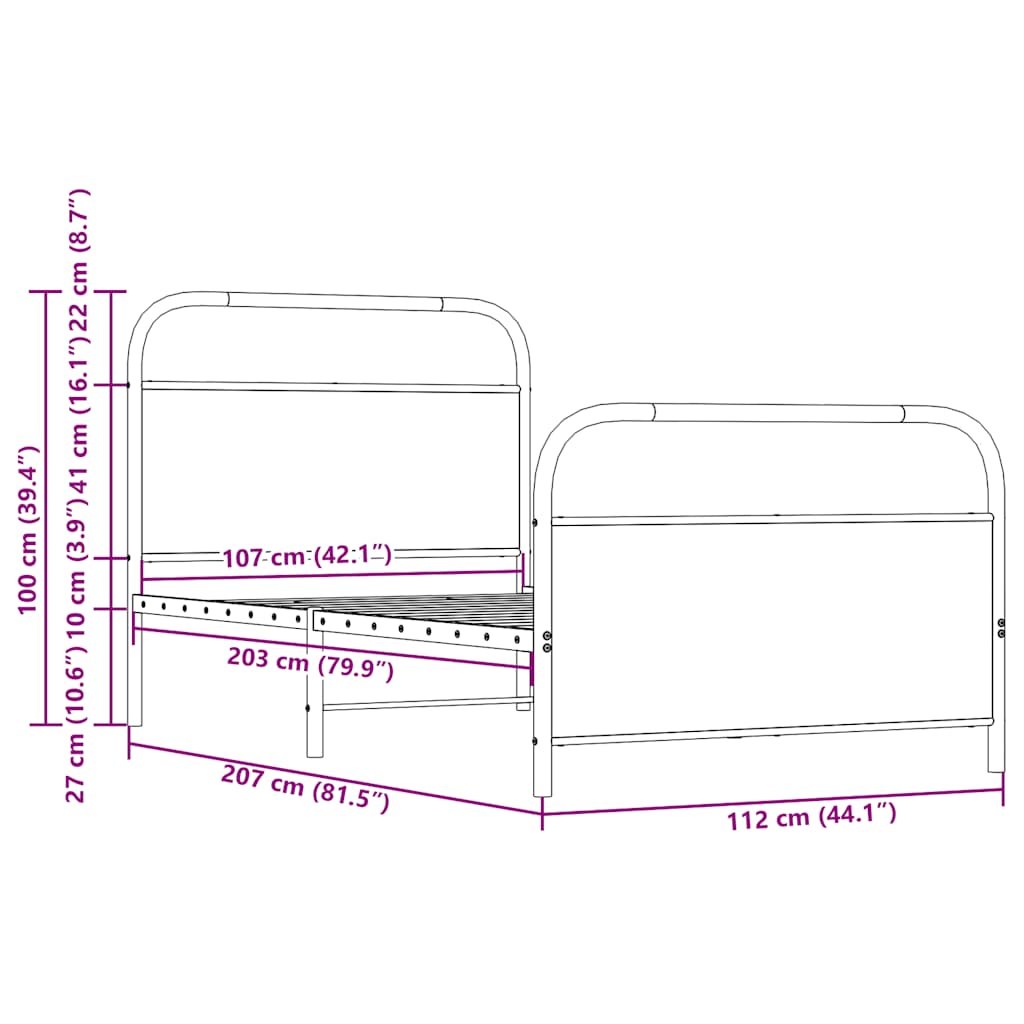 Bettgestell ohne Matratze 107x203 cm Räuchereiche Holzwerkstoff