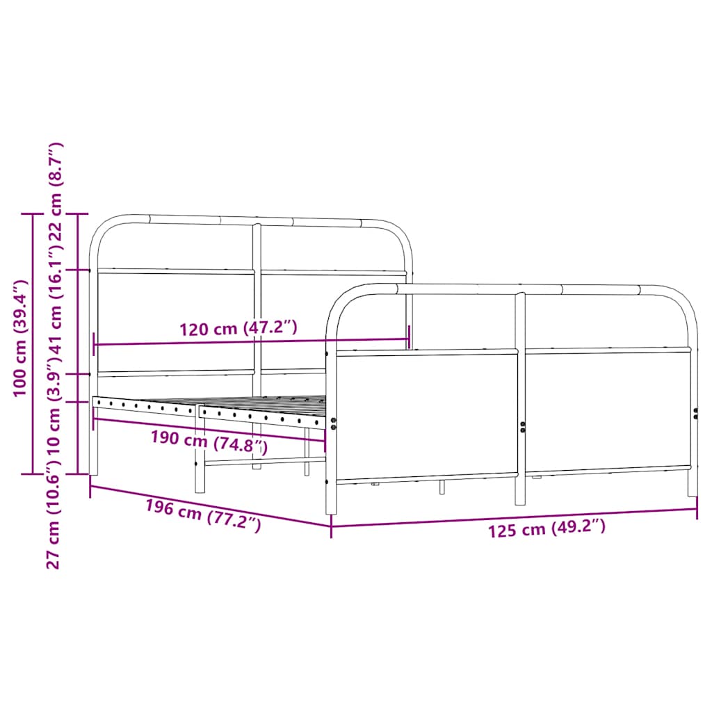 Bed frame without mattress 120x190 cm smoked oak wood material