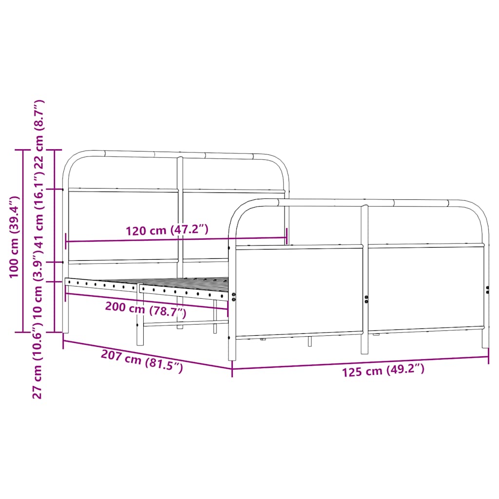 Bed frame without mattress 120x200 cm smoked oak wood material