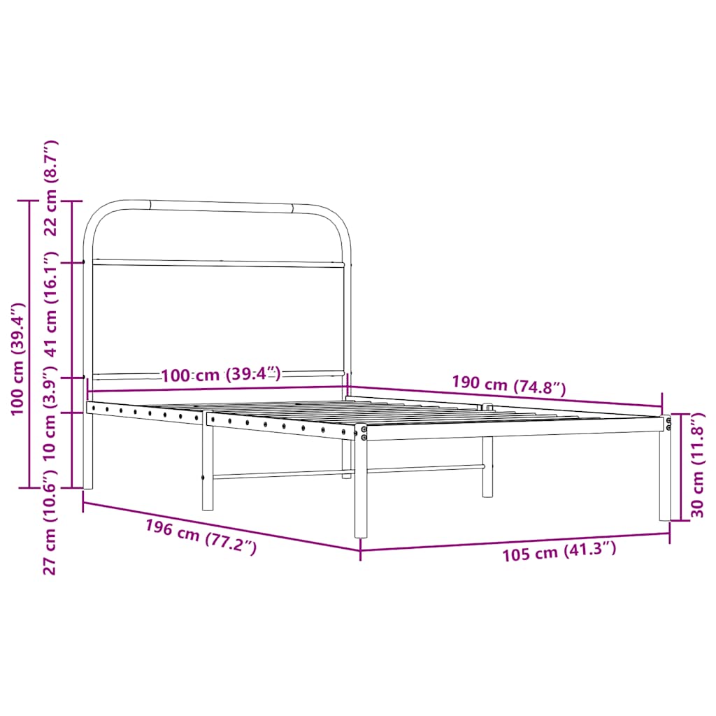 Bed frame without mattress 100x190 cm Sonoma oak wood material