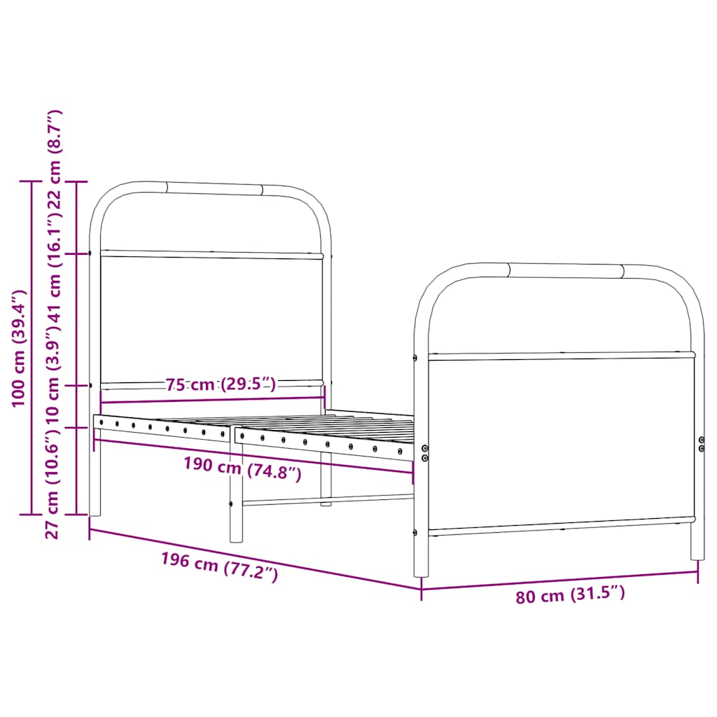 Bed frame without mattress 75x190 cm Sonoma oak wood material