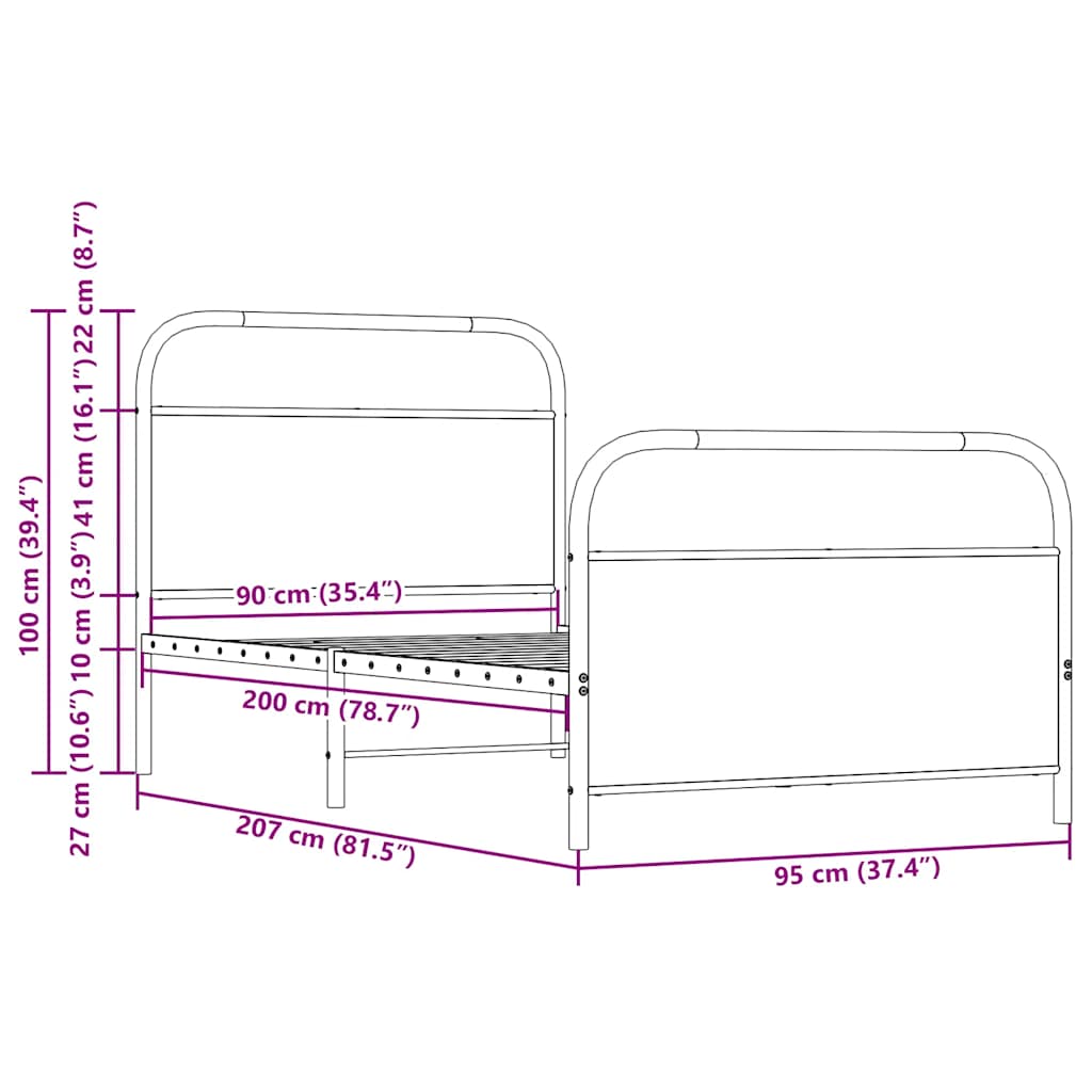 Bed frame without mattress 90x200 cm Sonoma oak wood material