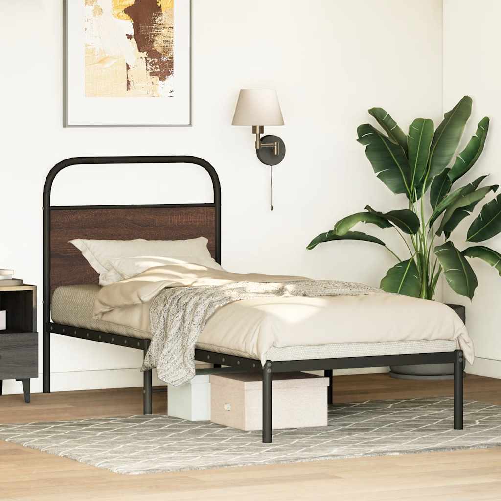 Bed frame without mattress 75x190 cm brown oak look