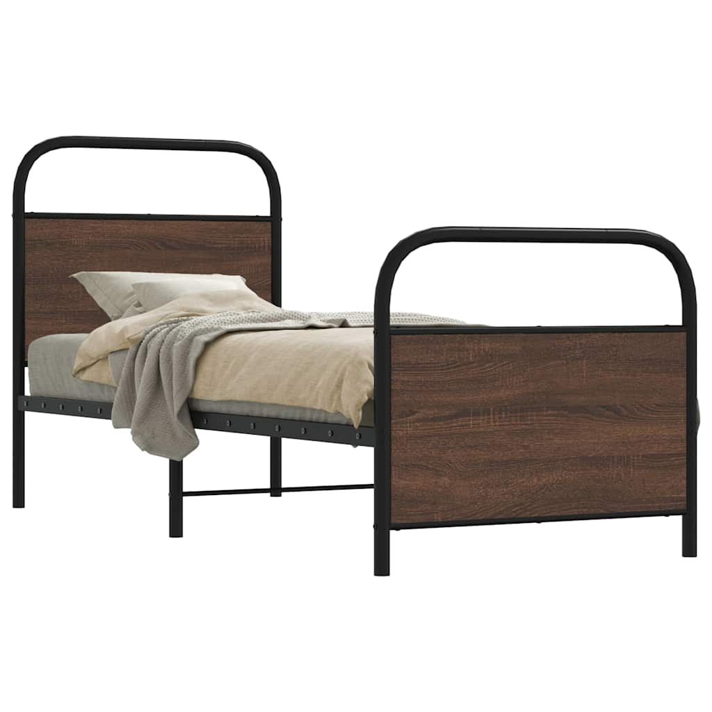 Bed frame without mattress 75x190 cm brown oak look