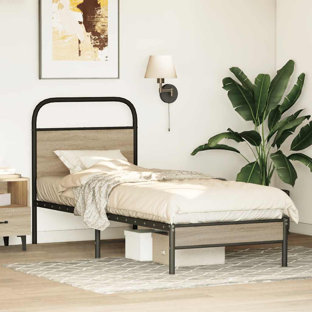 Bed frame without mattress 75x190 cm smoked oak wood material