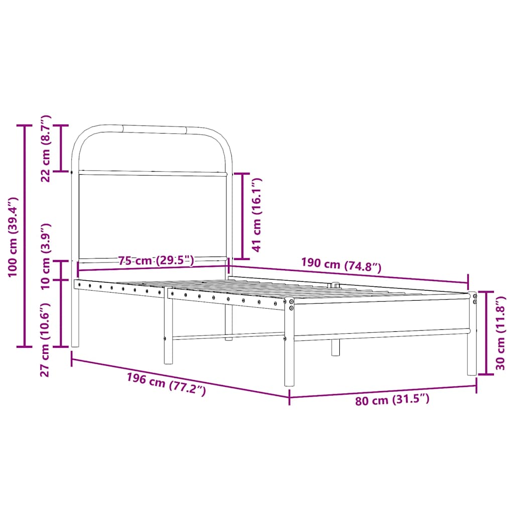 Bed frame without mattress 75x190 cm smoked oak wood material