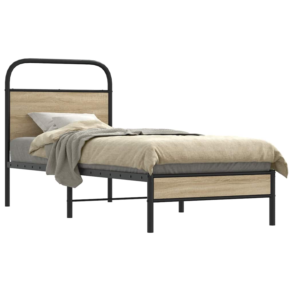 Bed frame without mattress 75x190 cm smoked oak wood material